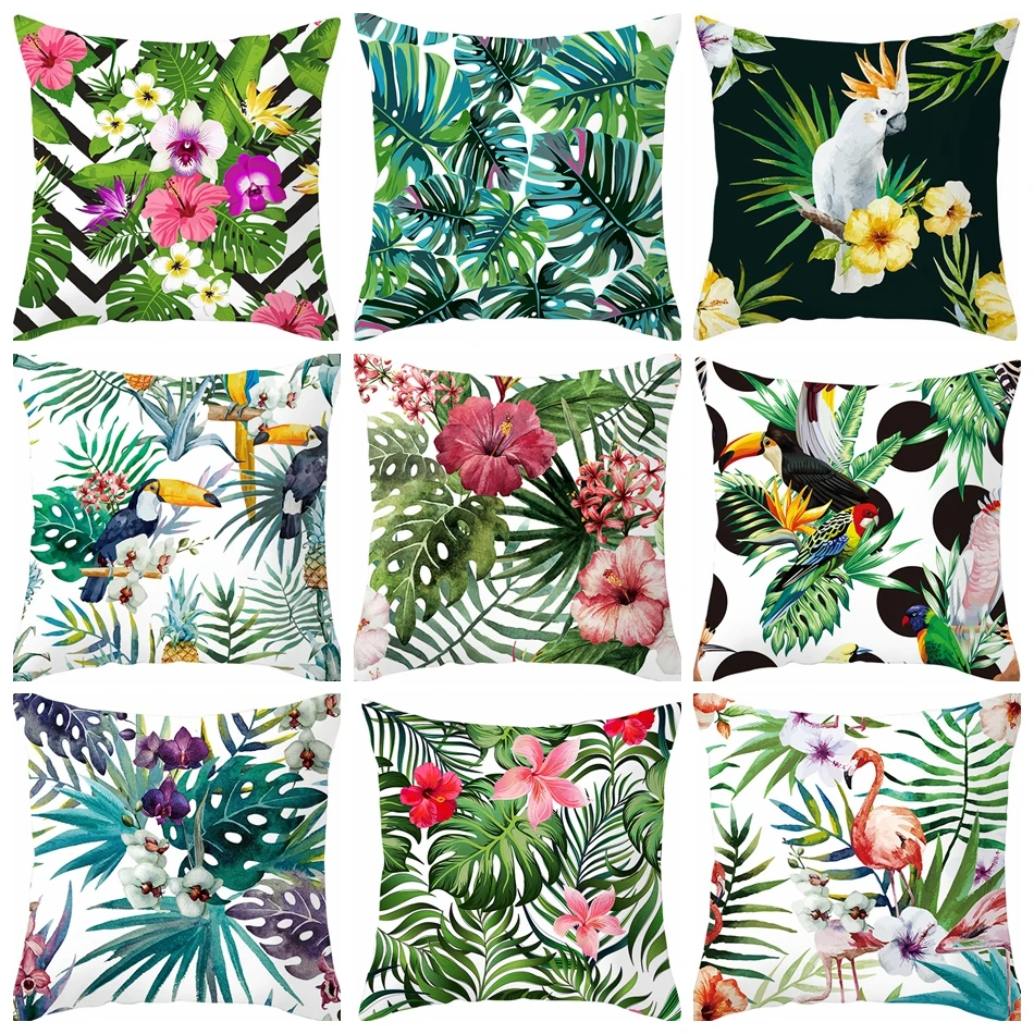 Наволочка с узором листьев птиц декоративные зеленые наволочки наволочка 45x45