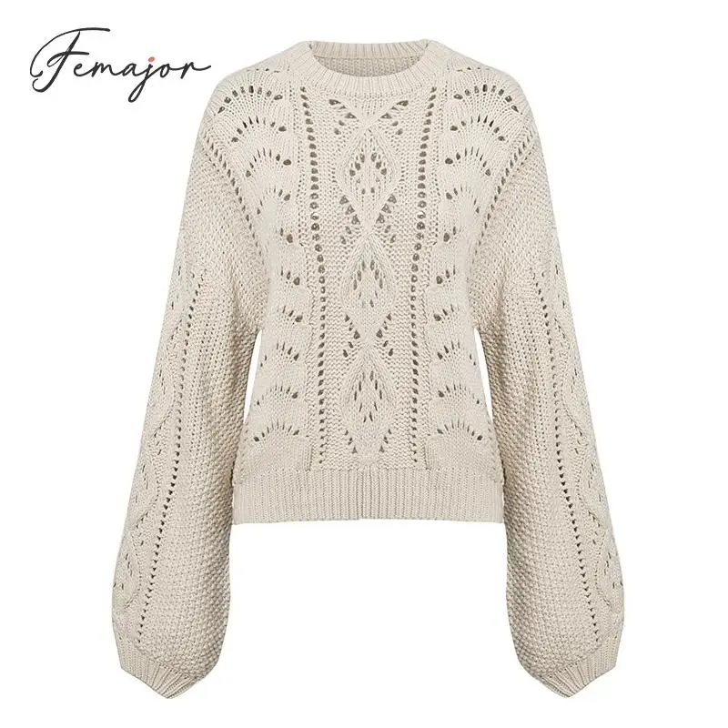 Femajor 2019 осенне-зимние женские джемперы свитер модные открытые рукава-фонарики