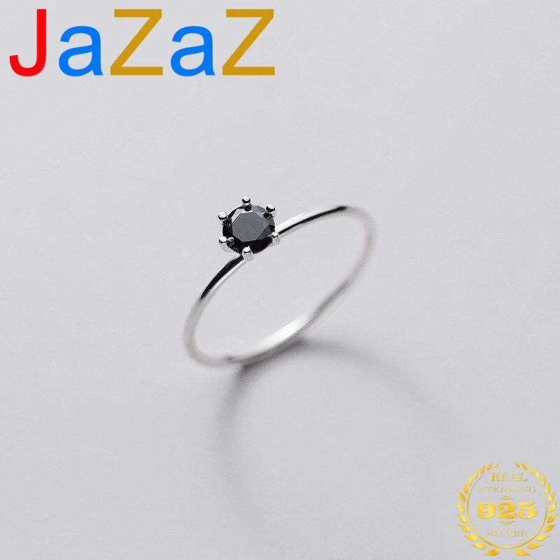 

Женское мини-Кольцо из настоящего стерлингового серебра 925 пробы, минималистичное геометрическое круглое кольцо с черным цирконием, корейс...