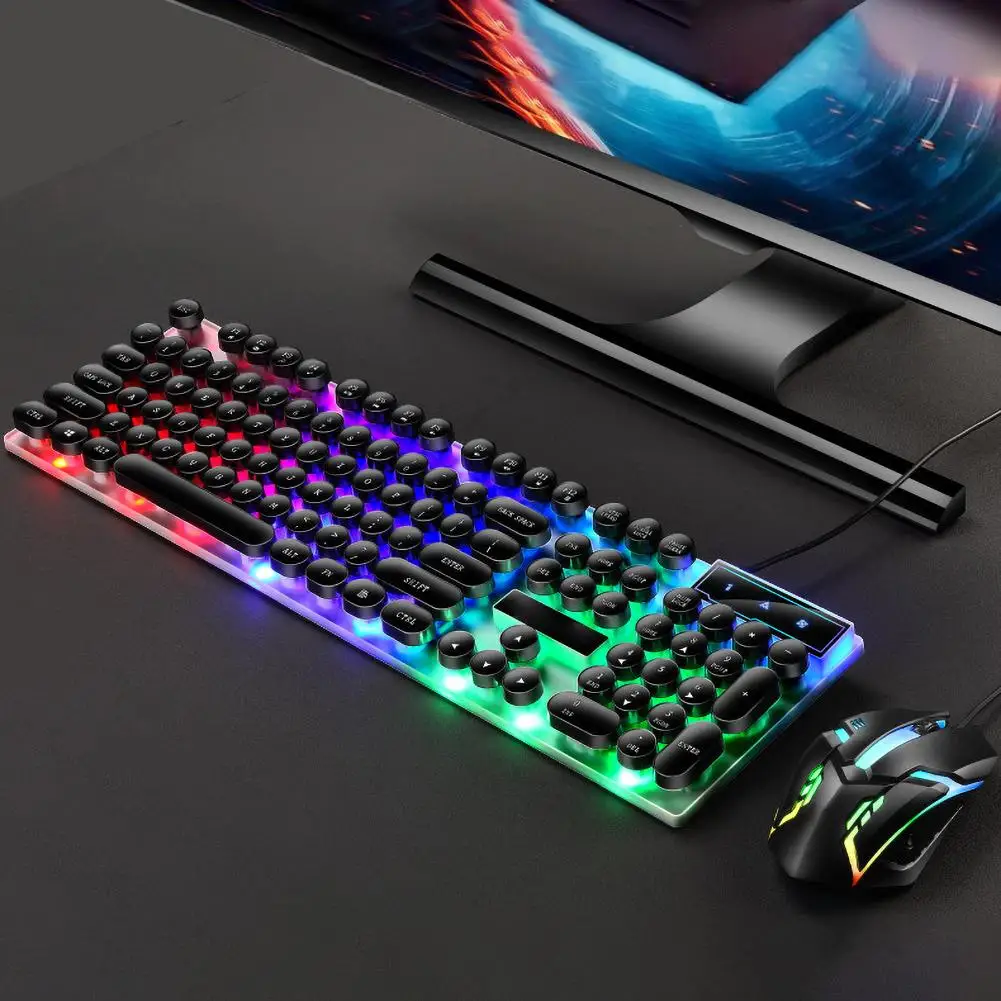 USB Проводная игровая клавиатура и мышь Набор радужных Разноцветных СВЕТОДИОДНЫХ