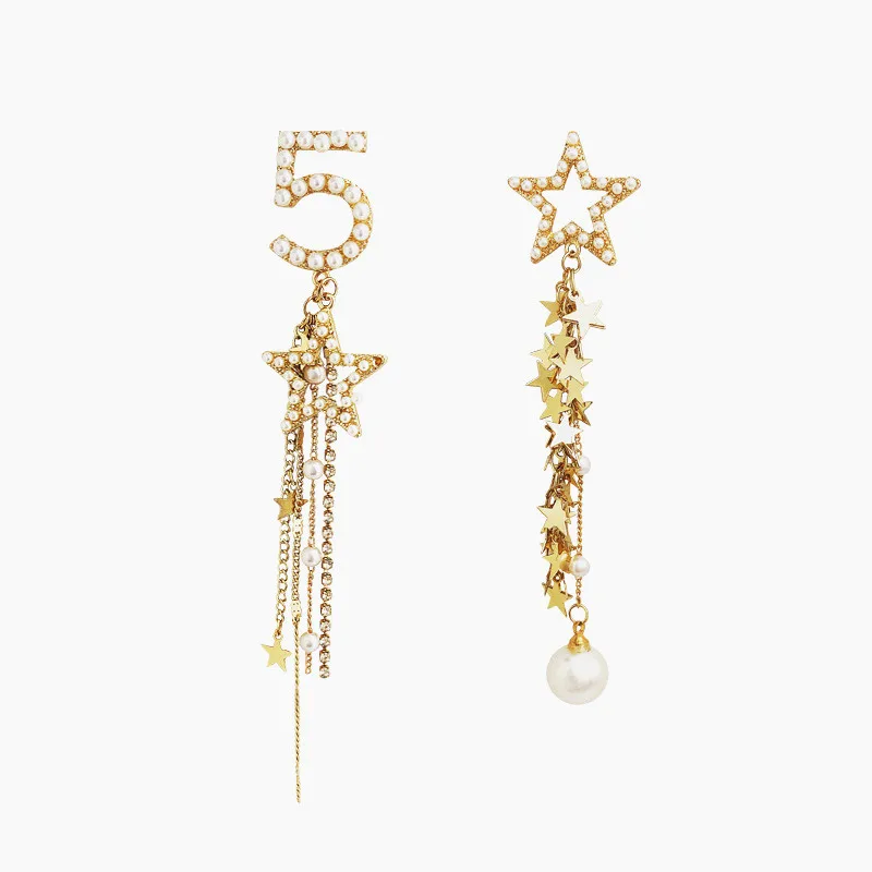 Свадебные модные серьги с жемчугом и кисточками для длинных сережек для женщин. Корейские звезды-капельки с асимметричным украшением.