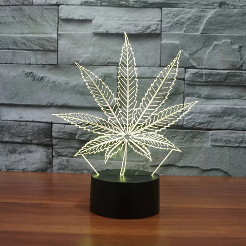 

Led Bulb Decoration Night Light Touch Sleeping Nightlight USB Charging Maple Leaf 3D Visual Illusion Lamp Transparent Acrylic