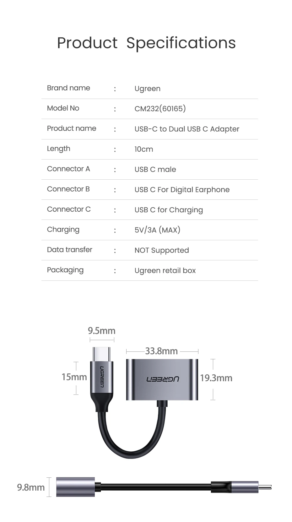 UGREEN 2 в 1 Тип C к двойной цифровой USB C аудио сплиттер под Наушники Адаптер для iPad Pro Google Pixel 2XL huawei P30 Pro Mi8