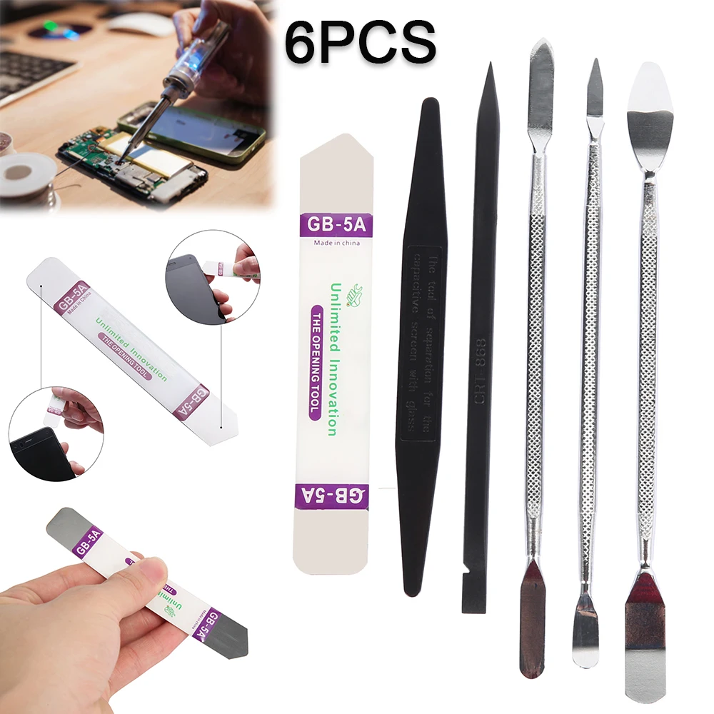 

6pcs Universal Mobile Phone Repair Opening Tool Metal Disassemble Crowbar Metal Steel Pry Phone Hand Tool Set