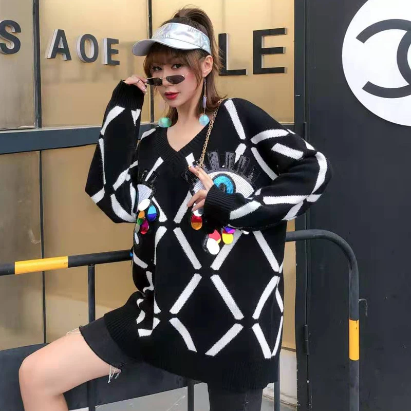 Женский вязаный свитер с капюшоном v-образным вырезом свободная одежда осень 2019 |