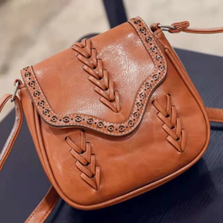 

Bolsa feminina de couro reprcla, nova bolsa vintage de couro pu entrelaçado, pequena bolsa de carteiro para presente