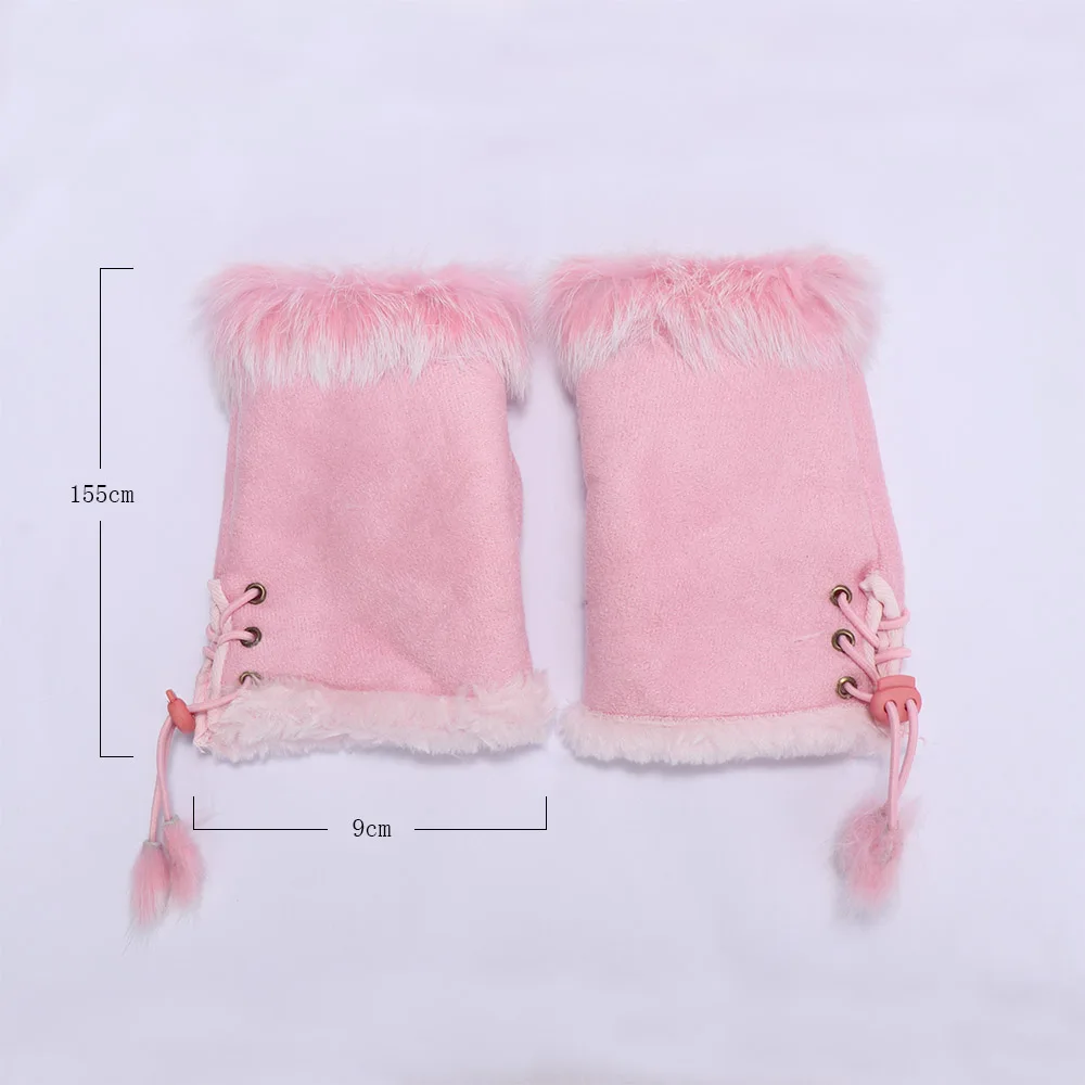 Меховые кожаные перчатки без пальцев на запястье женские подарок кролика Новые