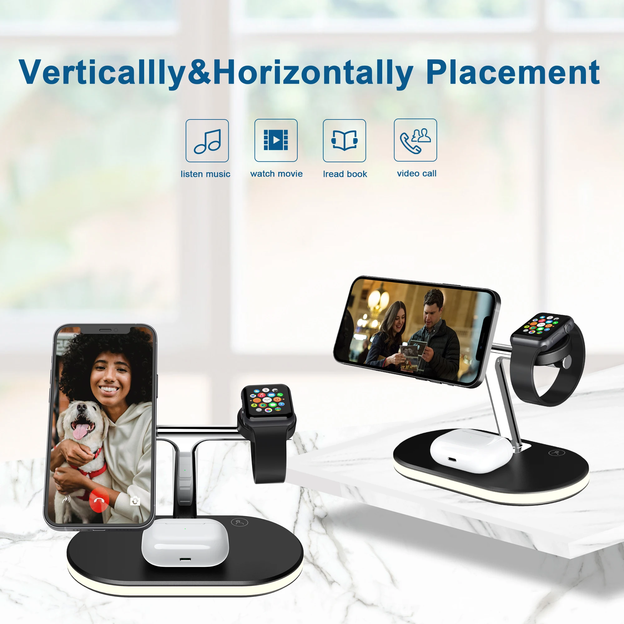 Беспроводные зарядные устройства Qi 3 в 1 магнитные для iPhone 12 Pro Mini Max/Apple iWatch 6/5/4