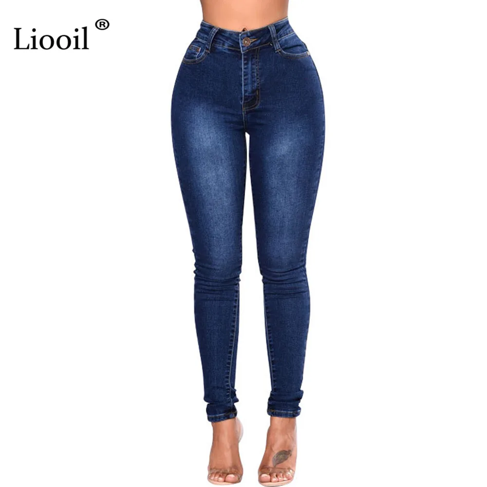 

Liooil Plus Size Skinny Jeans For Women Clothes 2021 Streetwear Black White Blue High Waist Trouser Sexy Rave Denim Pencil Pants