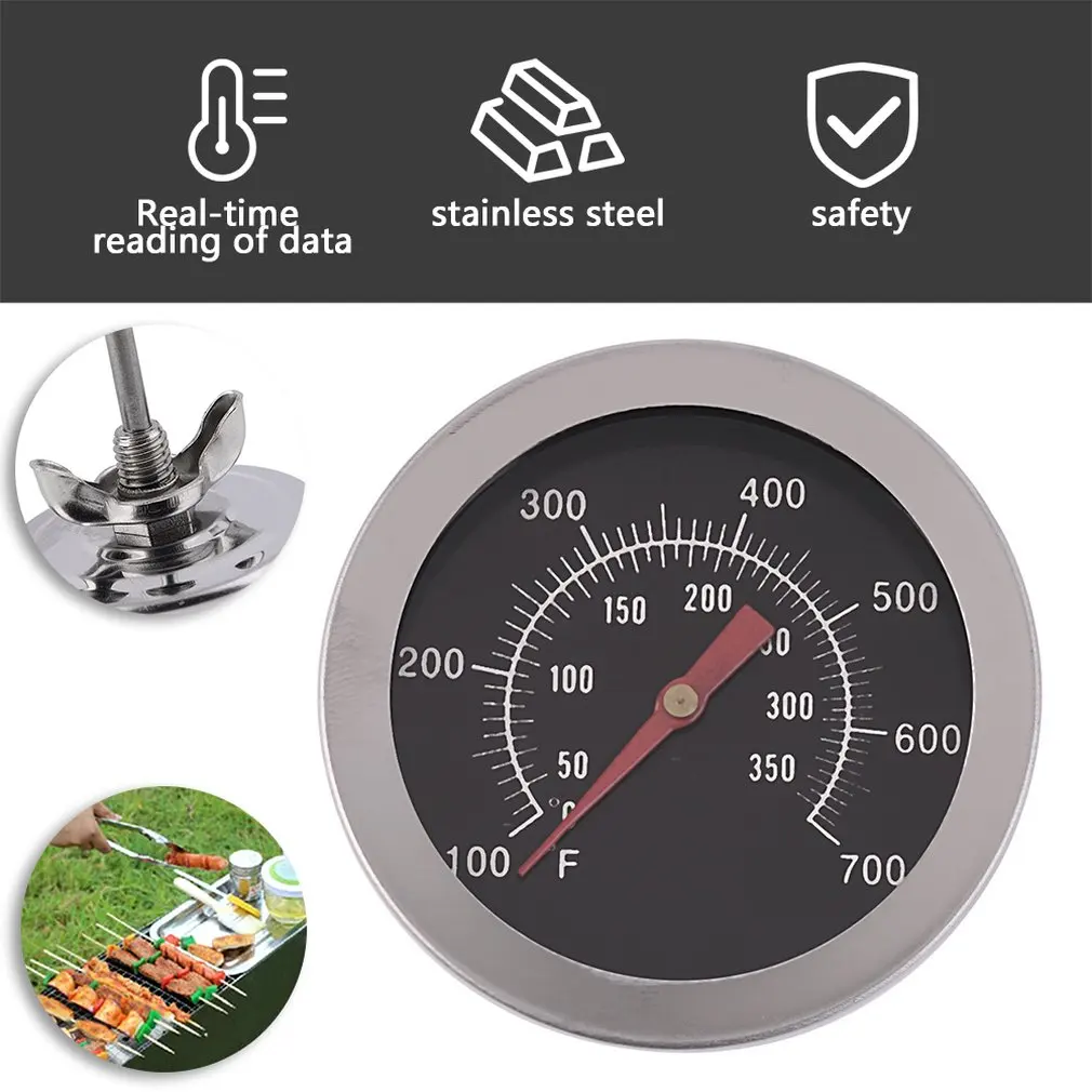 

Stainless Steel BBQ Smoker Pit Grill Bimetallic thermometer Temp Gauge with Dual Gage 500 Degree Cooking Tools