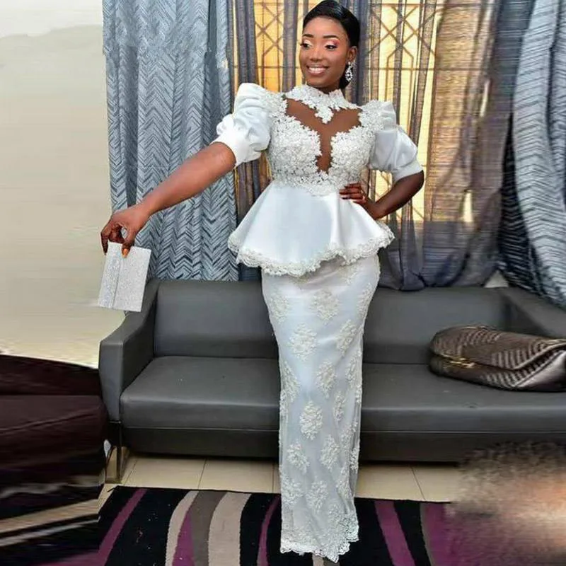 Verngo Aso Ebi южно африканские Длинные вечерние платья русалки Peplum с короткими
