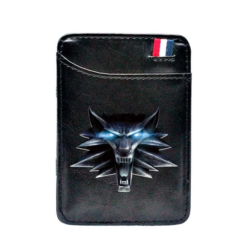 

Personality Wolf Head Theme Printing Leather Mini Small Magic Card Wallet