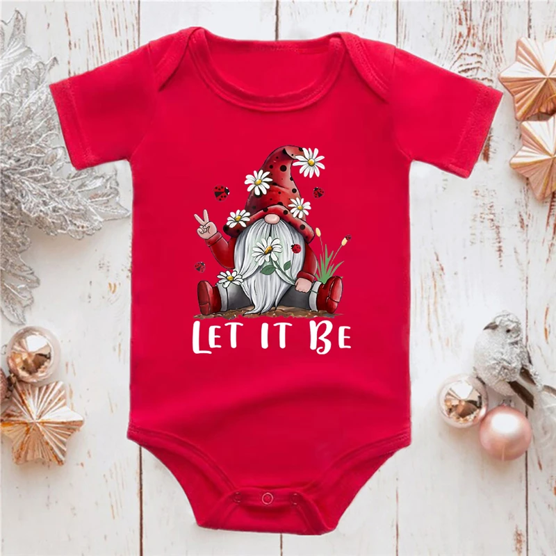 

Merry Christmas Cartoon Garden Gnome Print Baby Boy Red Infant Romper Fashion Harajuku Style Bodysuit For Baby Xmas Gift