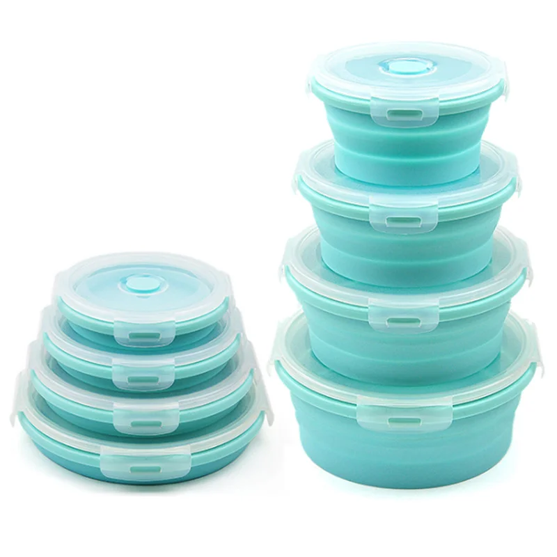 

3/4PCS Set Collapsible Fruit Salad Lunch Silicone Food Box Container Round shape BPA Free Tableware coconut bowl ramen bol