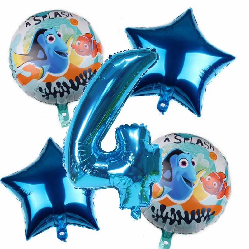 5pcs Nemo 18inch Round Aluminum Foil Balloons 30inch Number Balls Baby Boys Birthday Party Decoration Kids Favor Supplies | Дом и сад