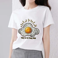womens japanese harajuku white t shirt fashion casual printing cute poached egg pattern series polyester o neck garment top