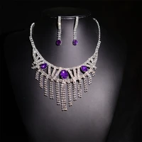 natural zircon purple crystal luxury high end earrings necklace set romantic valentines day gift birthday jewelry accessories