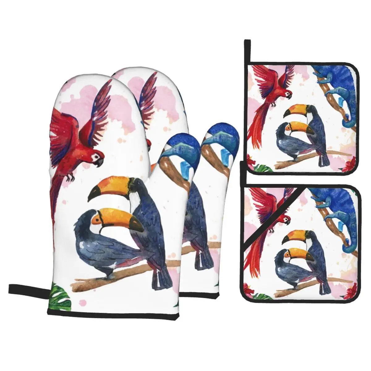 

4 комплекта Кухня перчатки изоляции красивые тропические коврик с изображением животных Пособия по кулинарии микроволновая печь перчатки ...