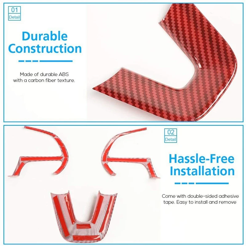 

Car Steering Wheel Cover Trim for Dodge Challenger 2015-2019, Red Carbon Fiber