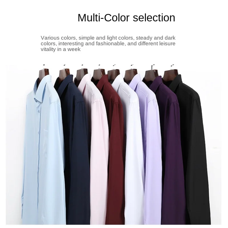

XL~8XLStretch Solid Color Long Sleeve Men's Shirt Casual Shirt Inch Shirt Plus Large Men's Business Casual Long Sleeved Shirt