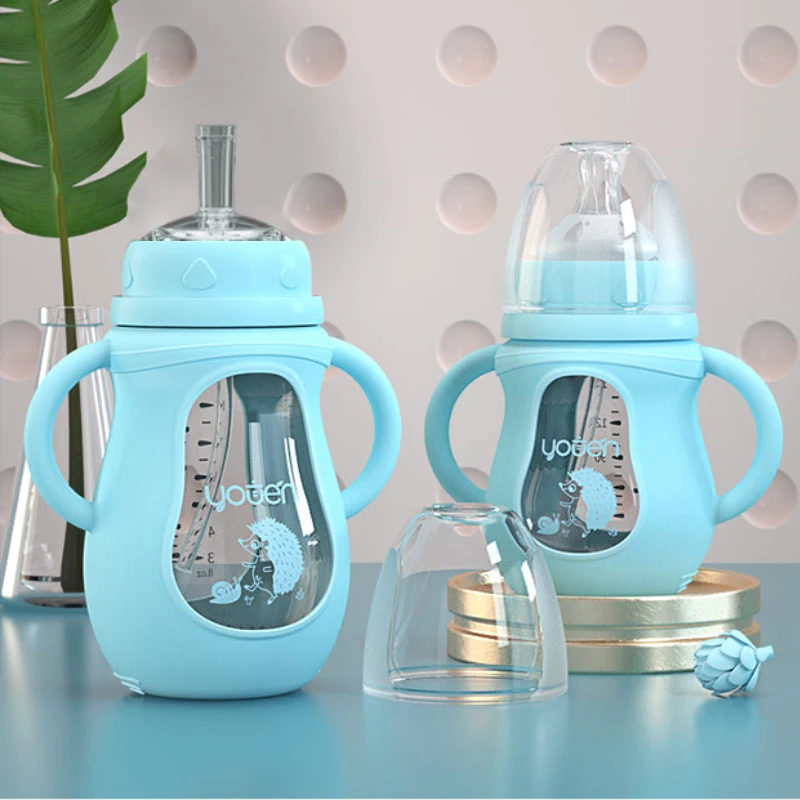 Милая стеклянная детская бутылочка силиконовая соломенная для питья воды