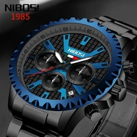 nibosi fashion chronograph quartz watch stainless steel 30m waterproof watch european style 24hour black blue sports watch men