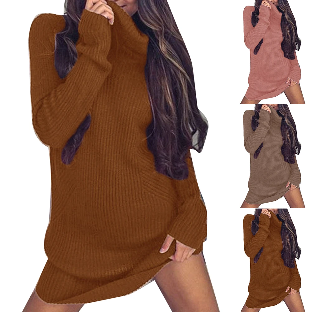 Новинка 2019 женское платье-свитер с длинным рукавом повседневное осенне-зимнее