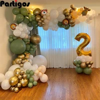 142pcs avocado white balloons garland arch kit metallic gold globos jungle theme baby shower kids birthday party decoration