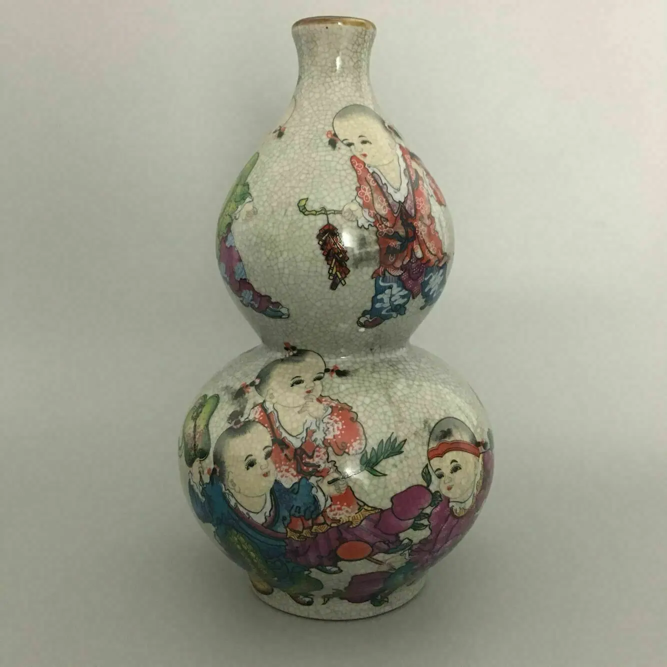 

Китайская старая фарфоровая ваза, Пастельная треснувшая глазурованная Юбилейная бутылка тыквы