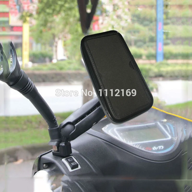 Motorcycle Scooter Mirror Rear View Cell Phone Mount Holder Waterproof Zipper Case for All Phones and GPS | Мобильные телефоны и