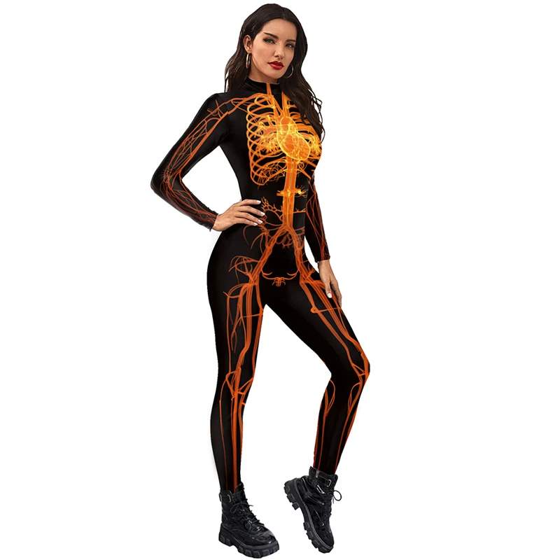 Halloween 2022 Unisex Jumpsuit Human Meridian Digital Printing Funny Skinny Carnival Party Stage Performance Suit |