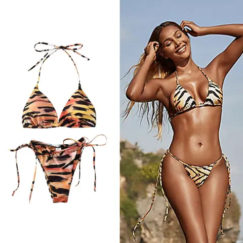 Swimwear Women Sexy Two Pieces Bikini Set Swimsuit Bathing Suit New Tiger Skin Print Halter Lace-up Bikini Set Beachwear biquini