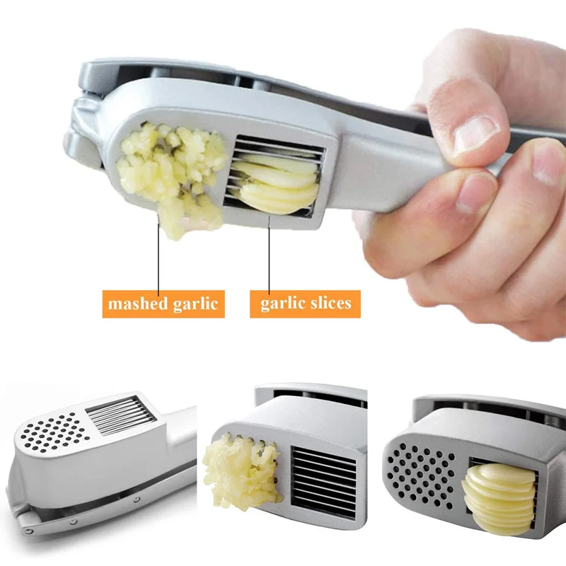 Prensa Manual de ajo de aleaci&oacute;n de aluminio, herramienta de cocina multifuncional 2 en 1, exprimidor de jengibre y ajo-4