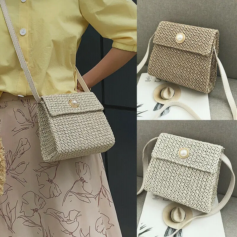 Женская модная соломенная сумка богемная ротанговая ручная через плечо