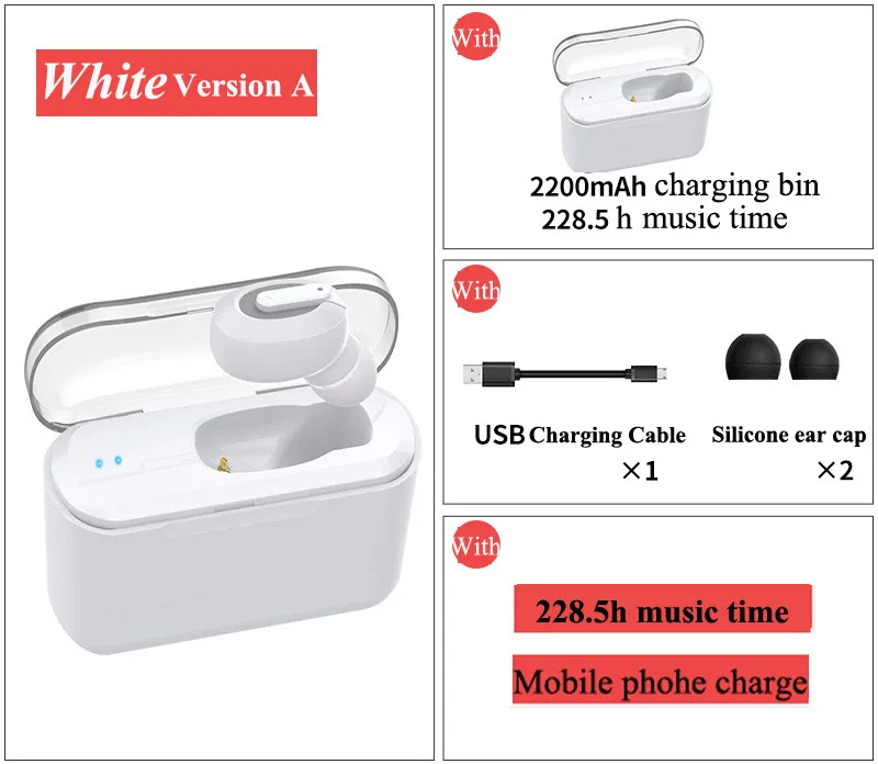Single ear box white Новинка, мини T1 TWS 5,0, Bluetooth наушники, беспроводные стерео наушники-вкладыши с зарядной коробкой, микрофон, гарнитура для huawei, iphone, Xiaomi - Цвет: Single ear box white