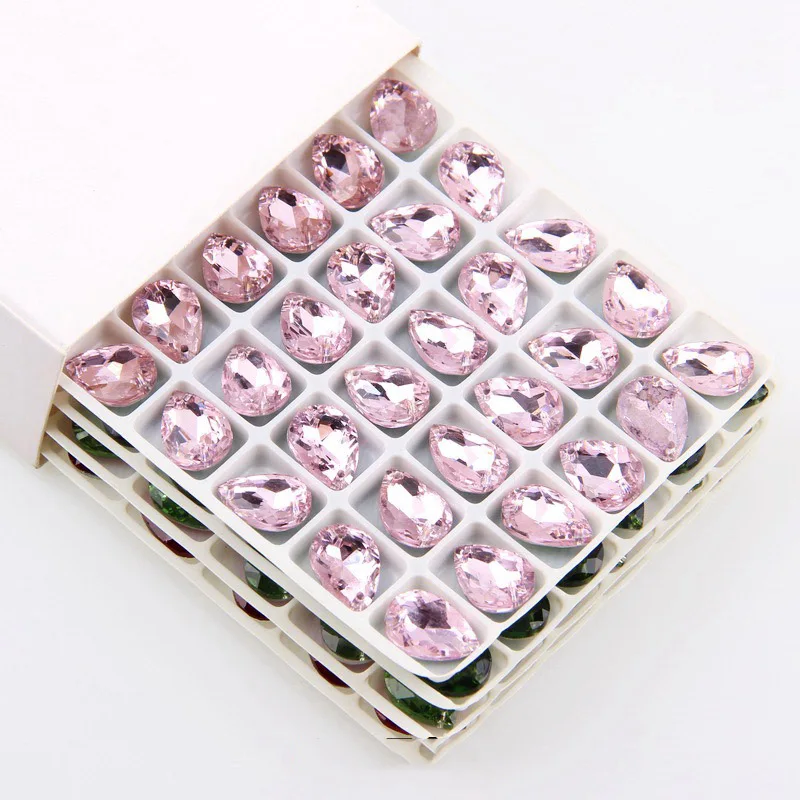 24 шт. 10x14 мм Швейные слезы стразы стекло пришить остроконечные 2 отверстия кристалл камни одежда для DIY Свадебные платья ремесла - Цвет: Pink