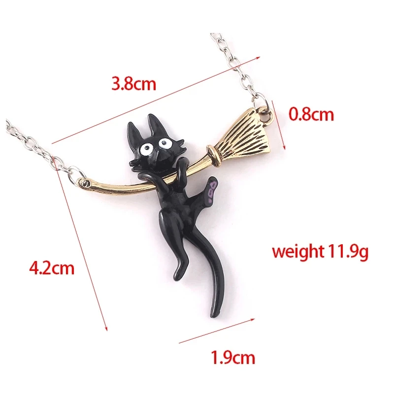 

2021 New Personality Enamel Jewelry Miyazaki Hayao Kiki's Delivery Service Black cat Broom Pendants Necklace