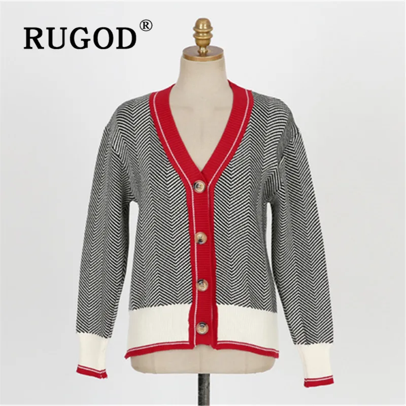 Женский трикотажный кардиган RUGOD свитер в полоску оверсайз контрастного цвета