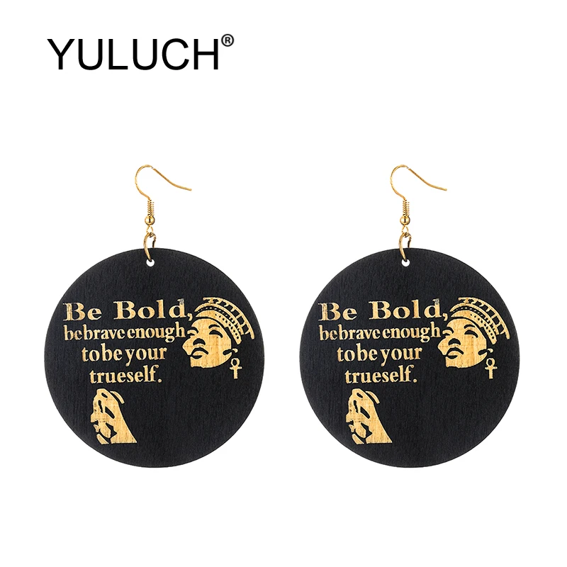 YULUCH Этническая личность женские черные круглые из натурального дерева с принтом
