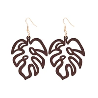 e7401 zwpon cutout monstera leaf wood earrings for women 2020 new arrival fashion wooden earrings jewelry wholesale