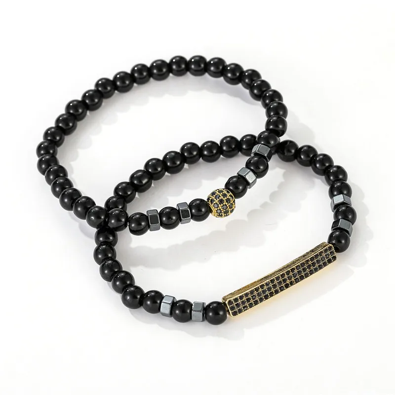 Набор эластичных браслетов с натуральными камнями 6 мм комплект из 2 шт.