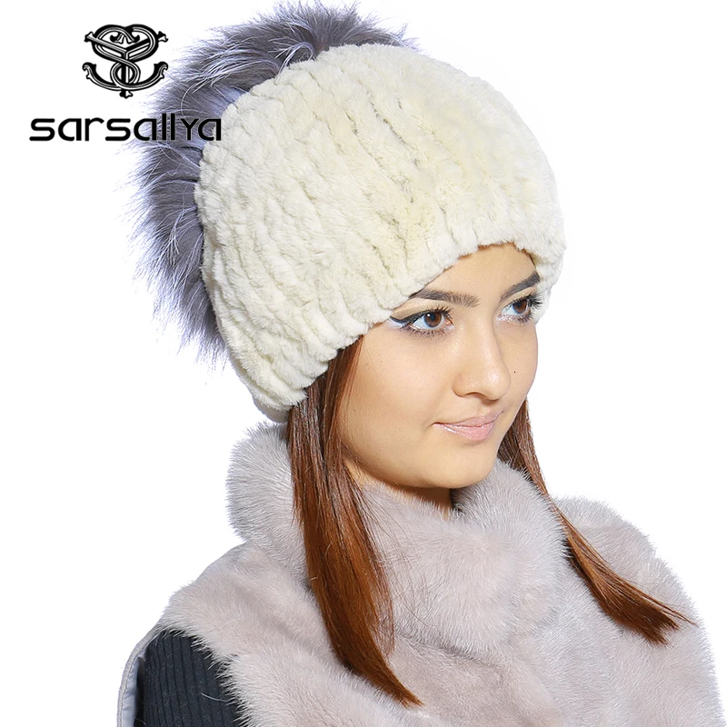 SARSALLYA Зимой меховая шапка для женщин реального рекс кролика с silver fox меховой