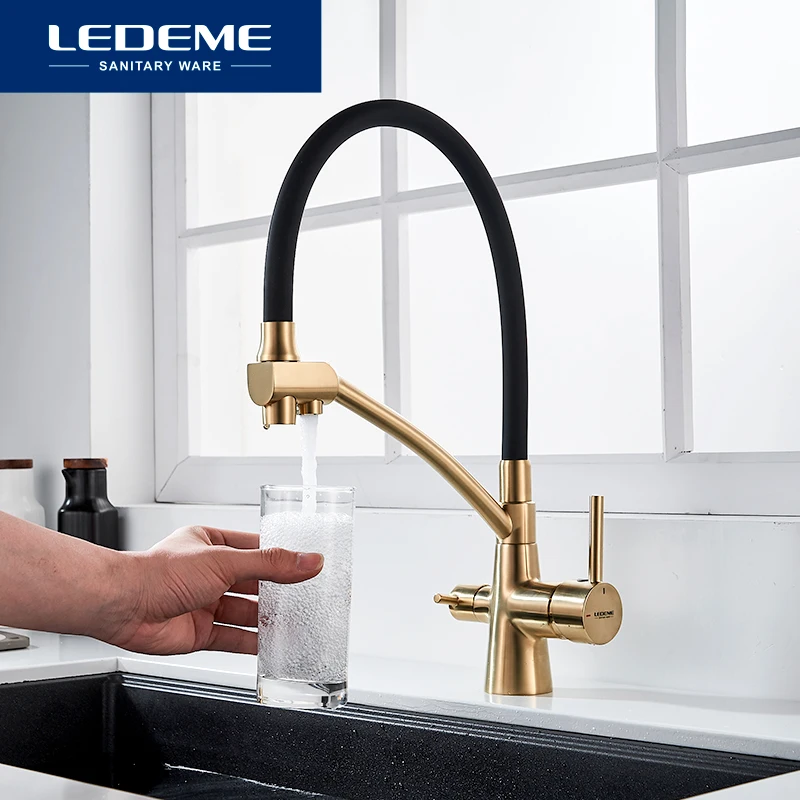 LEDEME Kitchen Faucet Water Filter Kitchen Faucets Dual Spout Filter Faucet Mixer Water Purification Feature Taps L4855-2