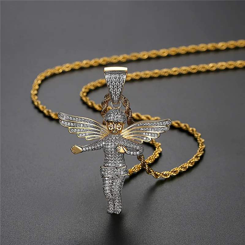

Charm Angel Pendant Pave Bling Cubic Zircon Necklace Fashion Golden Hip Hop Iced Out Party Jewelry For Men Gift