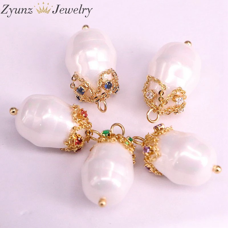 6PCS, Gold Color Flower Cap Nature Mother Of Pearl Shell Drop Pendant Necklace for Women - Окраска металла: Pendants