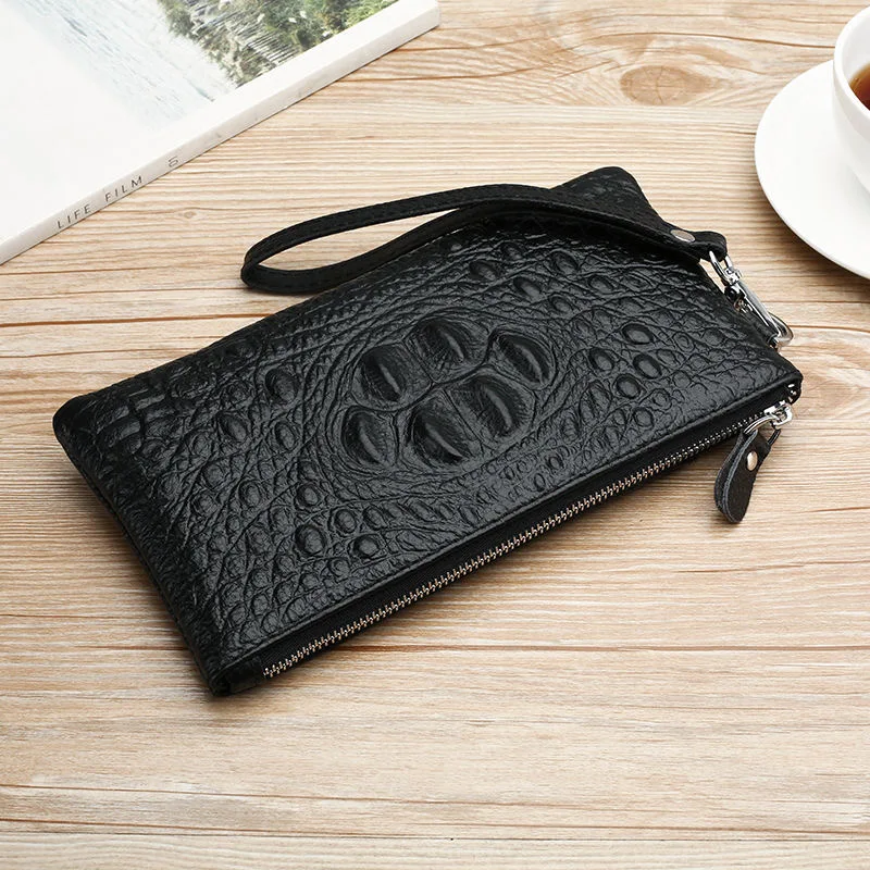 

New Genuine Cow Leather Men Alligator Slim Soft Long Zipper Wallet Male Coin Purse Money Pocket Pochette Clutch Bag Card Holder