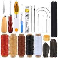 lmdz 50m 150d flat leather waxed thread wooden handle cone hook head awl stitching needles seam ripper scissors for leather diy