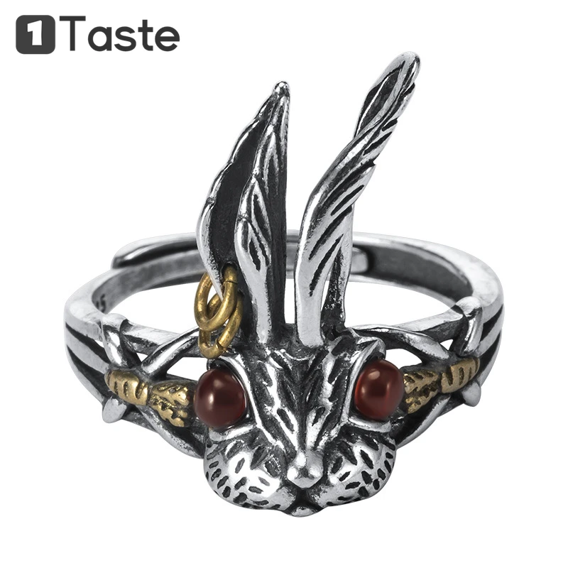 

ONE TASTE 925 Sterling Silver Cute Rabbit Ring For Women Designer Trendy Thai Silver Resizable Rings Fine Jewelry Party Gift