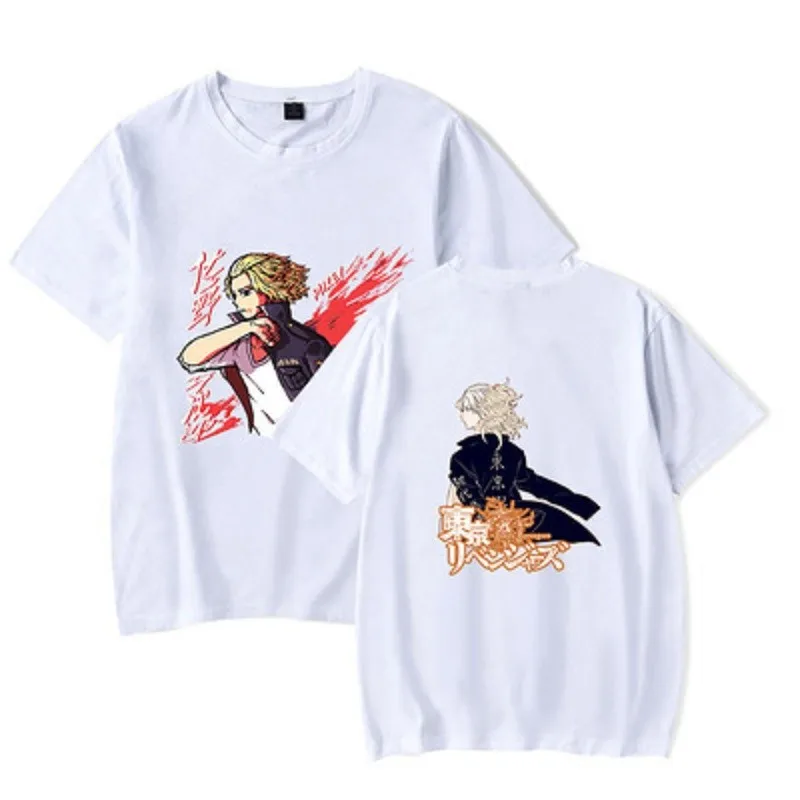 

2021 Summer Men's Loose Shirt Korean Milk Silk Anime Tokyo Avengers Print Round Neck Short Sleeve Oversized Female T-shirt Top