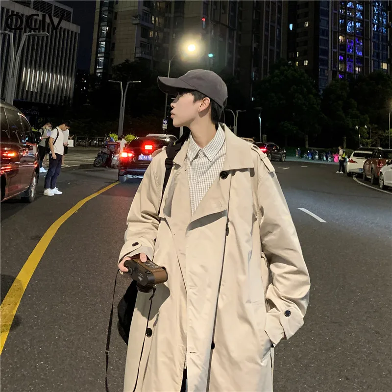 

Trench Men Turn Down Collar Double-breasted Leisure Loose 3XL Fashion Elegant Casual Teens Outwear Long Chic Vintage British New
